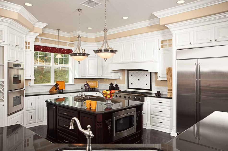 Slide-in range installed between custom cabinets