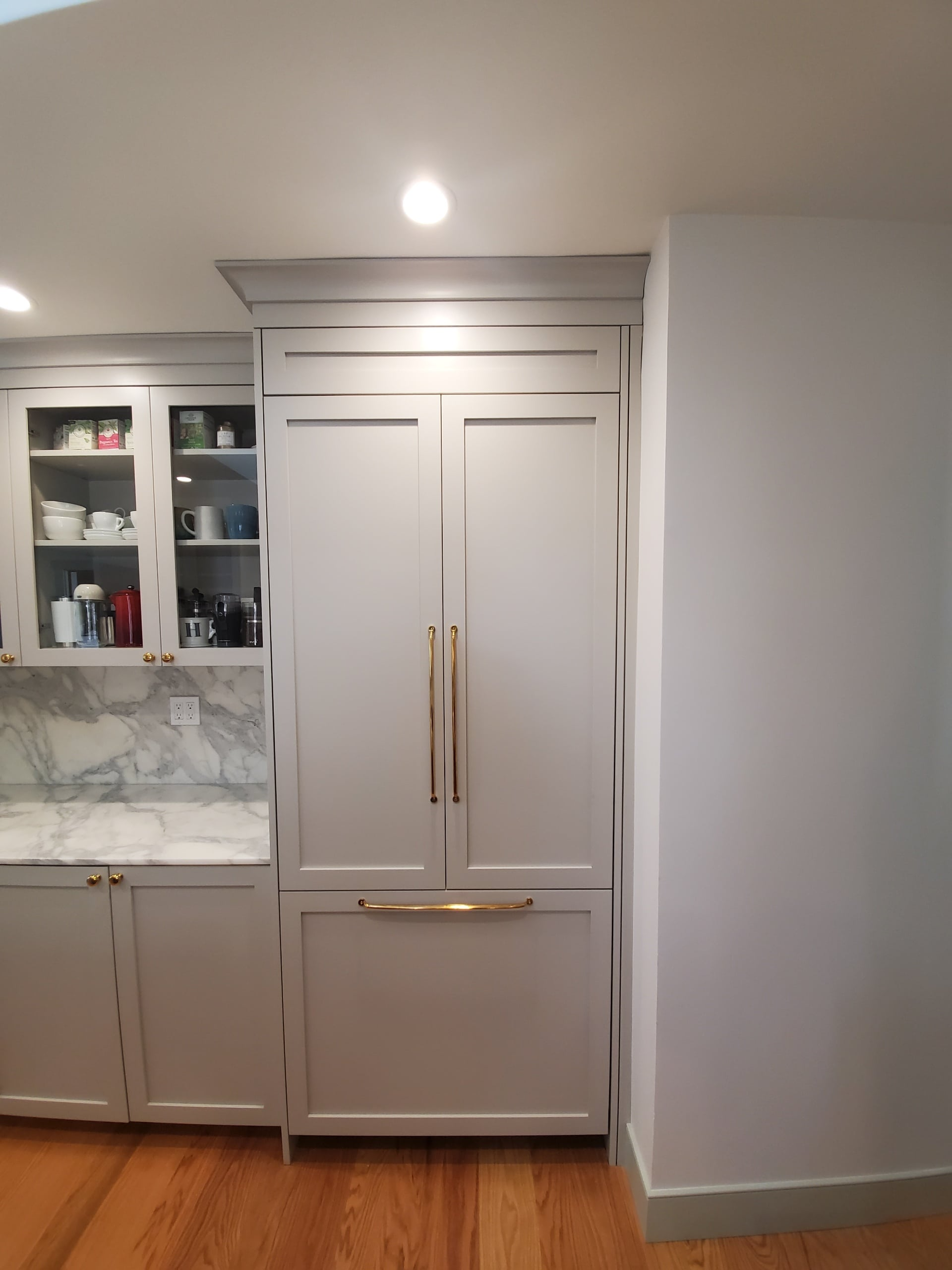 Panel-ready built-in refrigerator installed flush with cabinetry